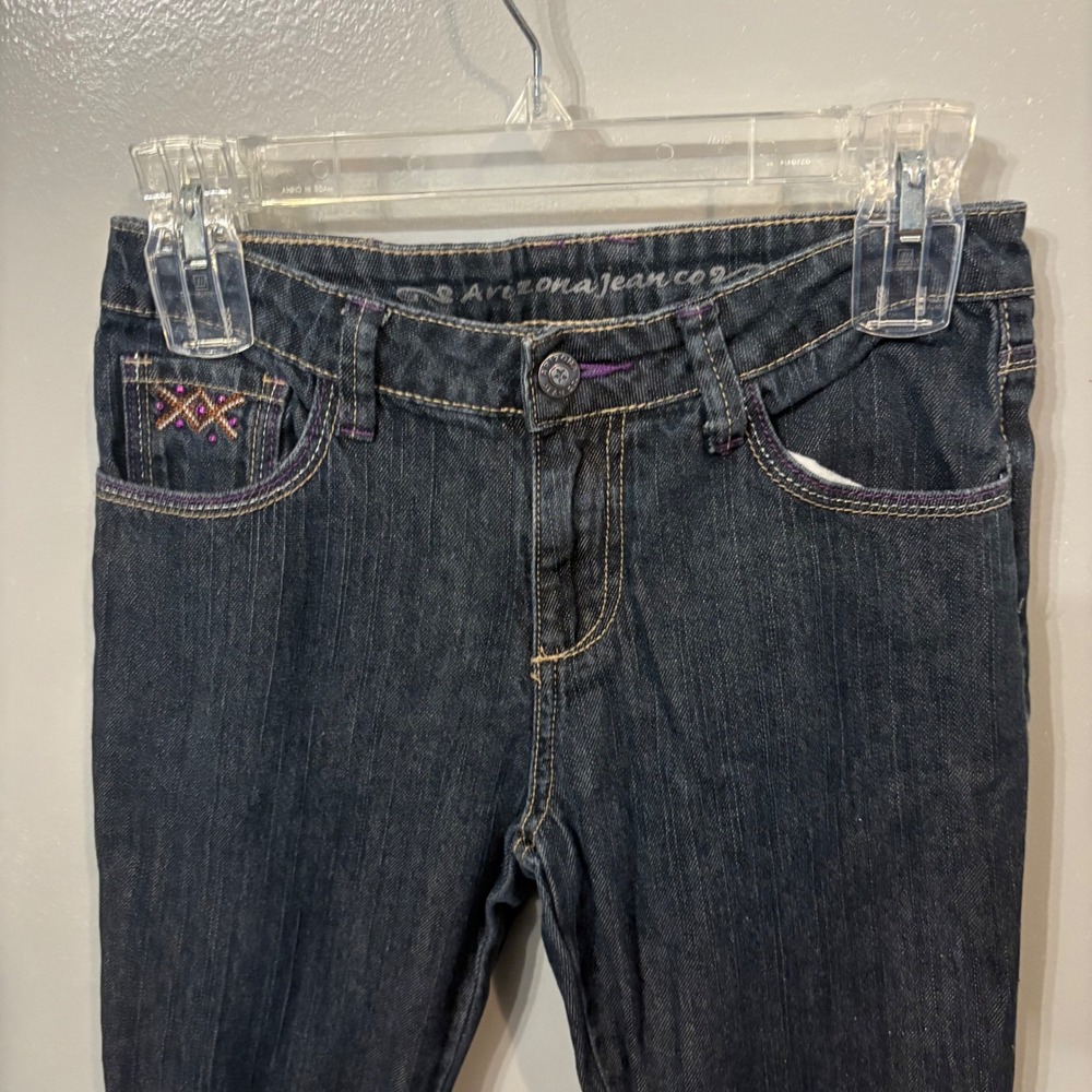 Arizona Embroidered Jeans Dark Wash Purple Pink Rhinestone Design (Girls 14) - Picture 4 of 7